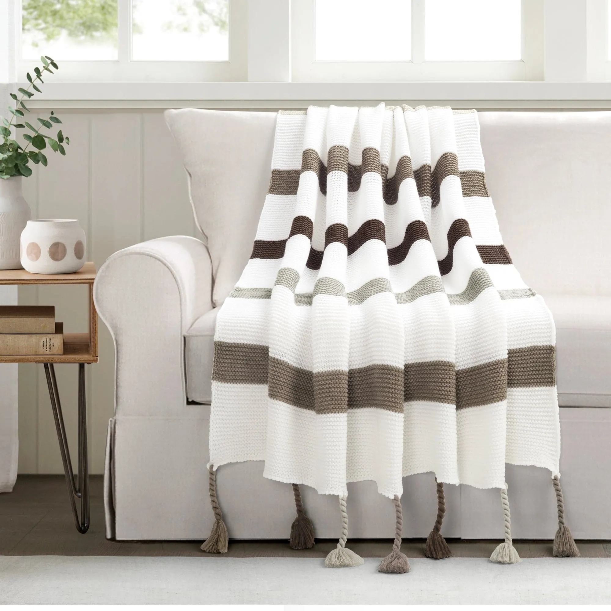 Boho Knitted Braided Tassel Throw Blanket