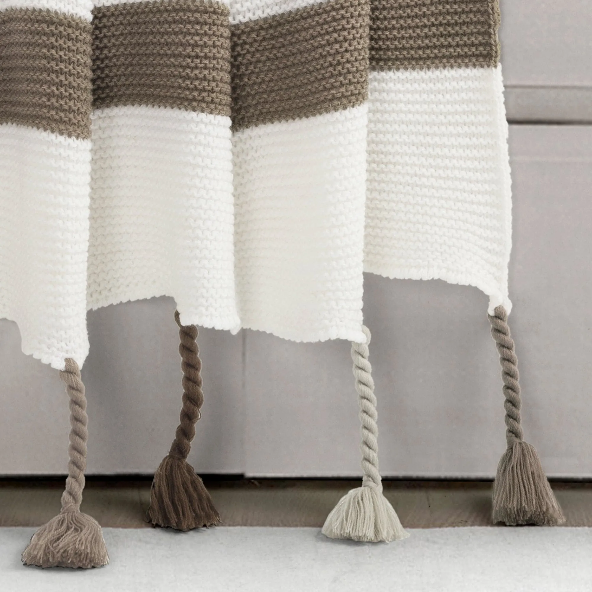 Boho Knitted Braided Tassel Throw Blanket