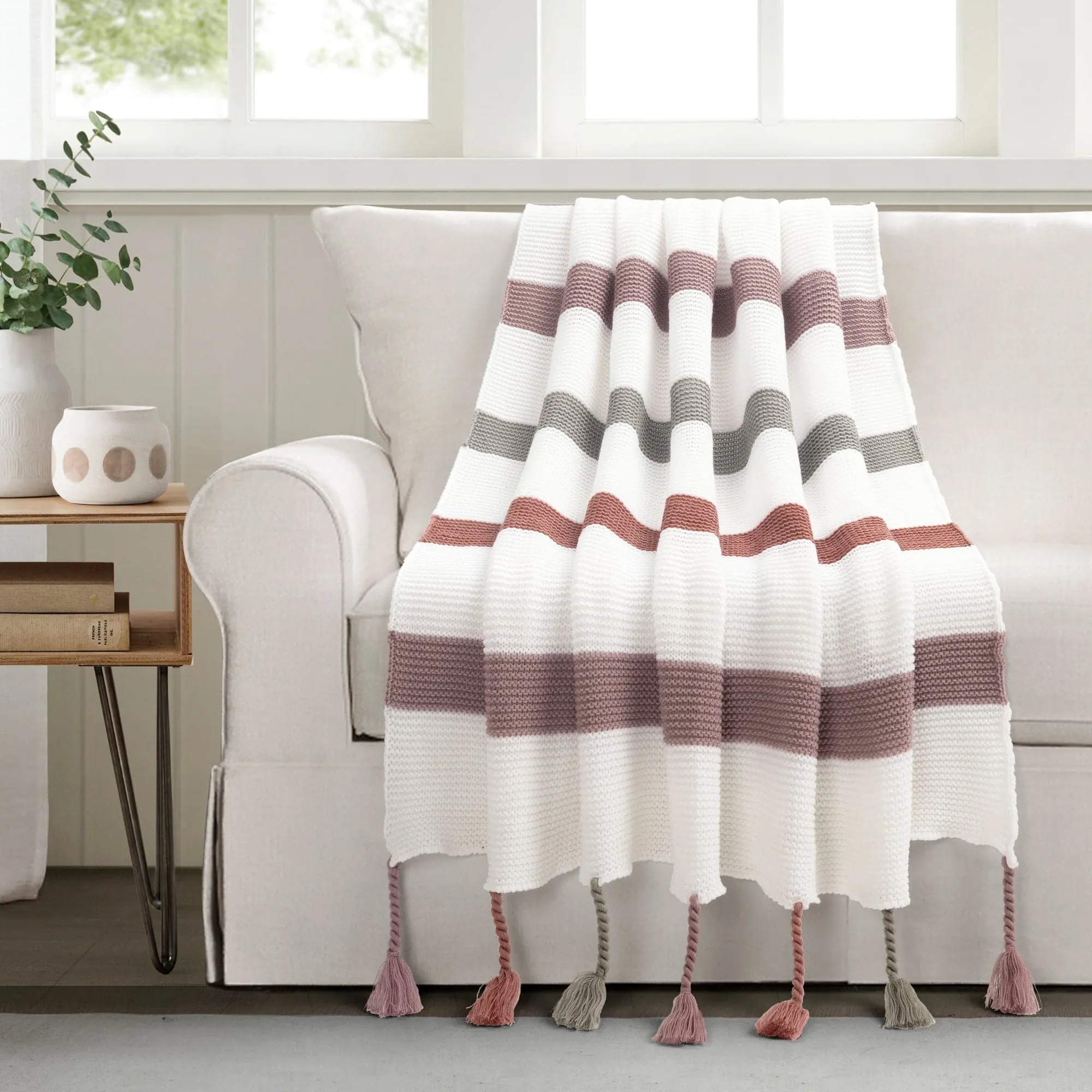 Boho Knitted Braided Tassel Throw Blanket