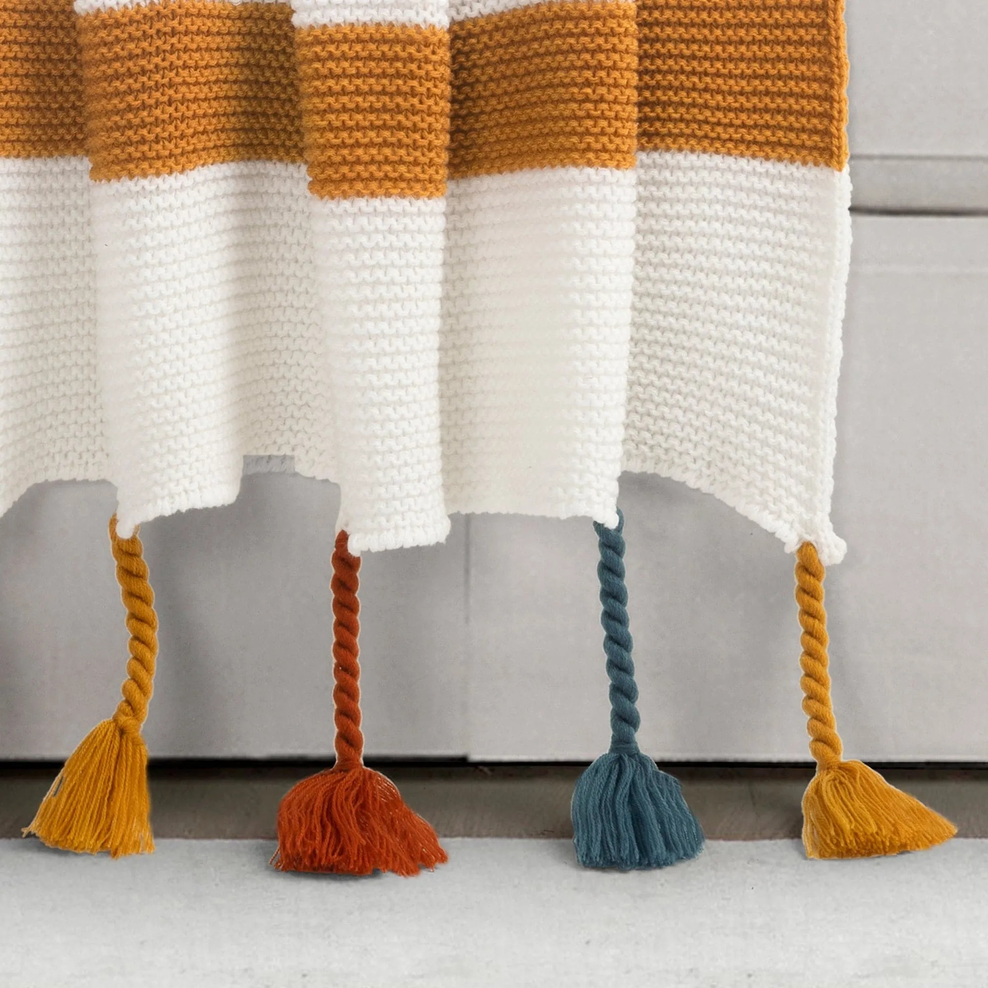 Boho Knitted Braided Tassel Throw Blanket