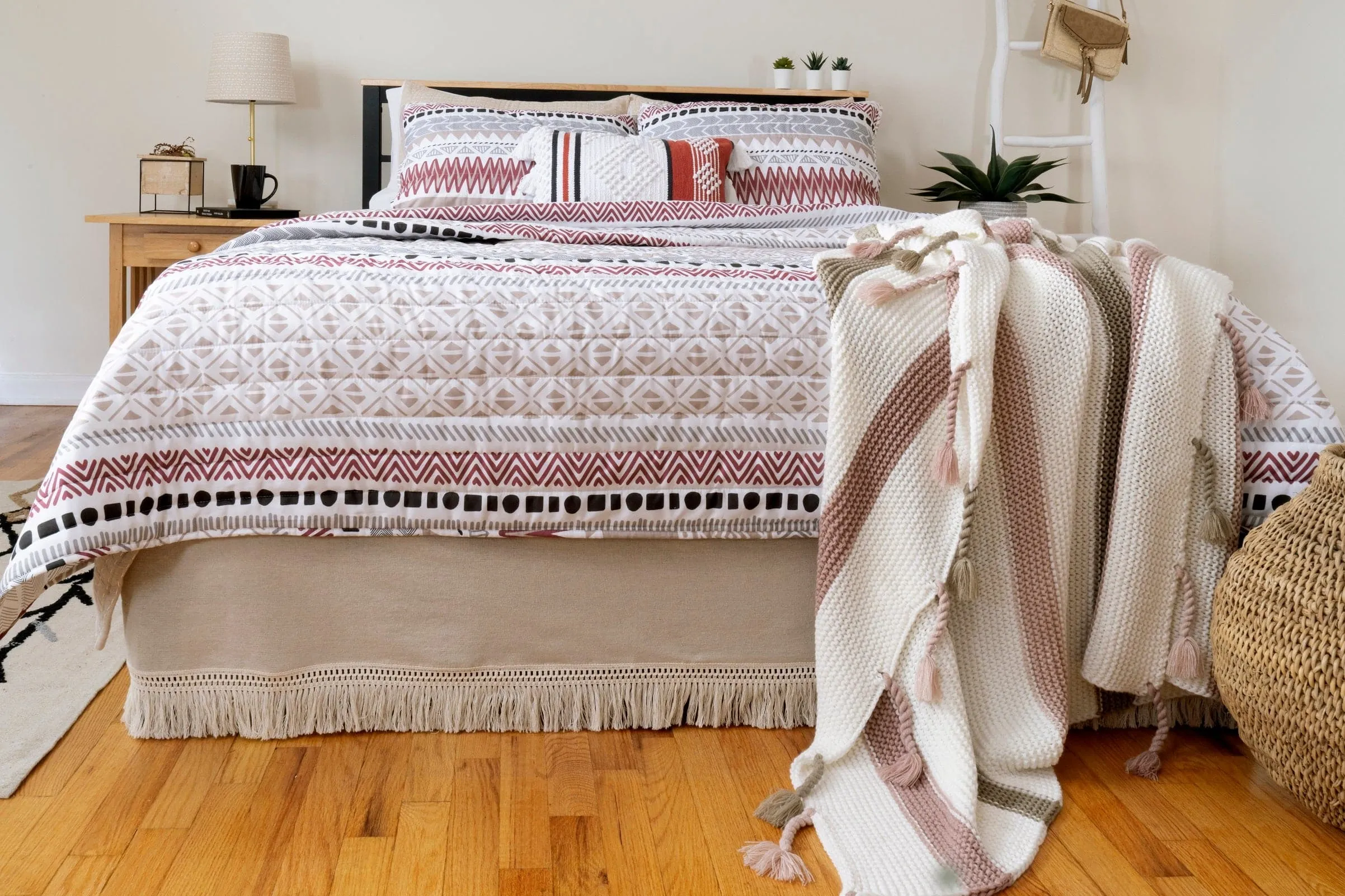 Boho Knitted Braided Tassel Throw Blanket