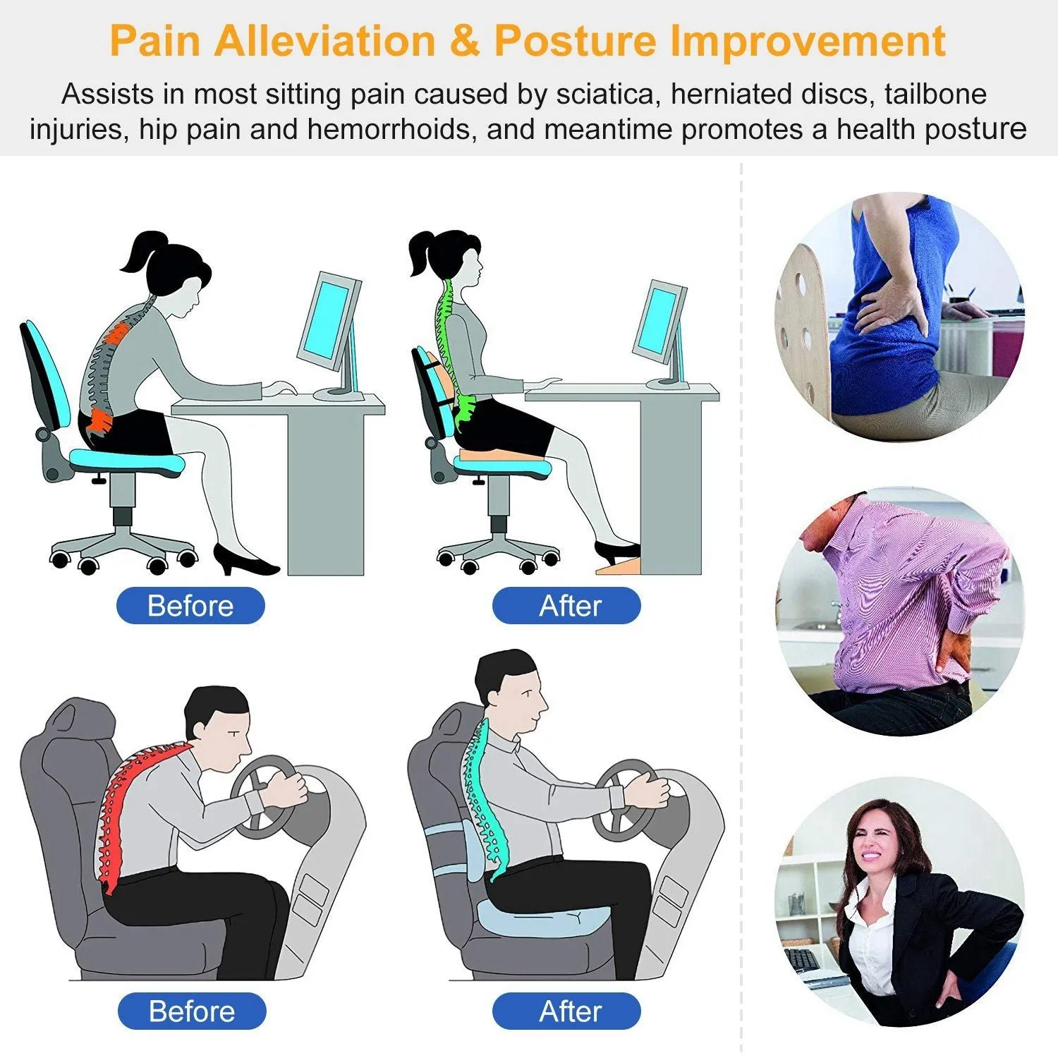 Coccyx Orthopedic Memory Foam Seat Cushion