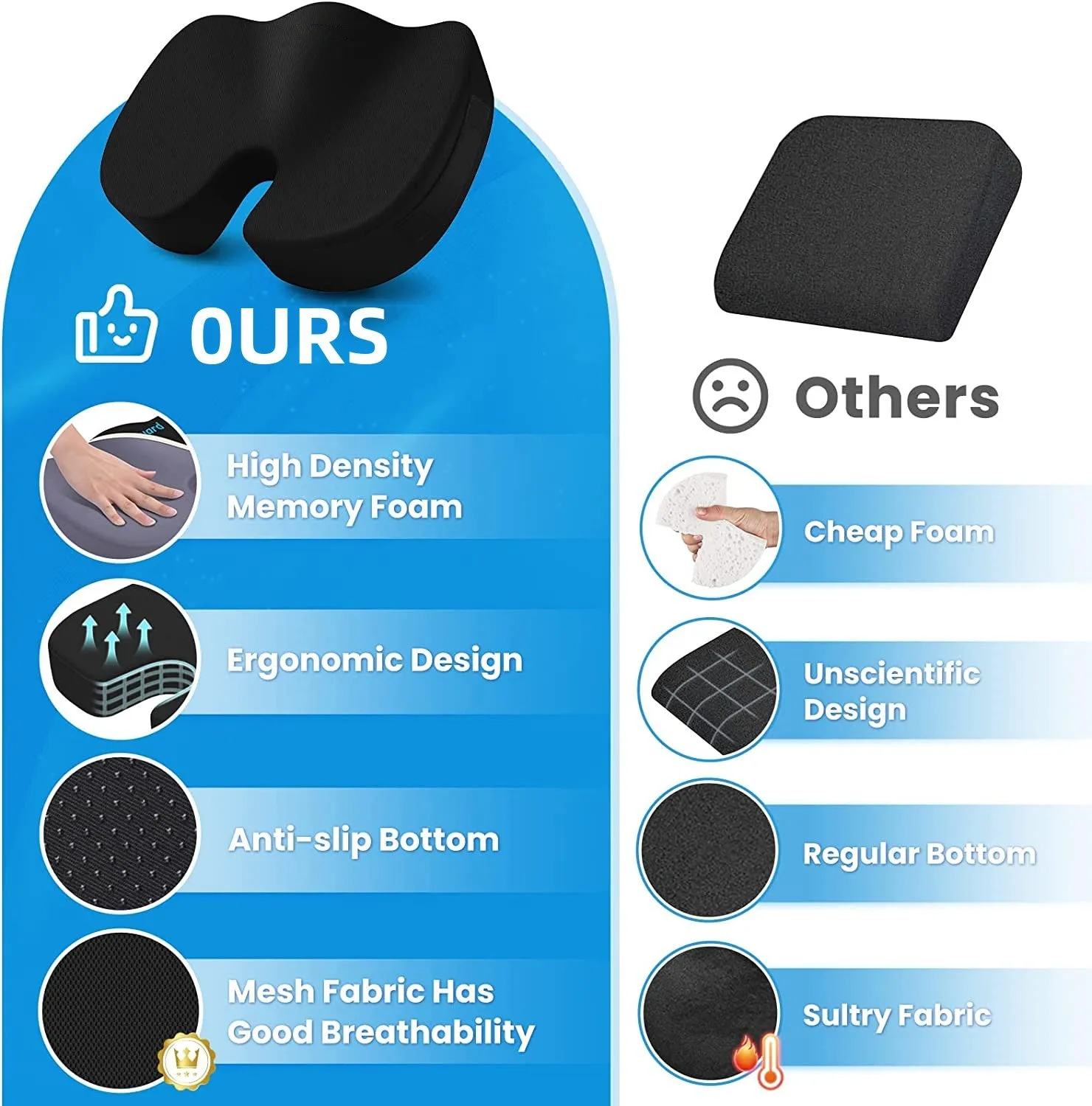 Memory Foam Chair Cushions Seat Butt Pillow Tailbone Pain Relief Bn-link