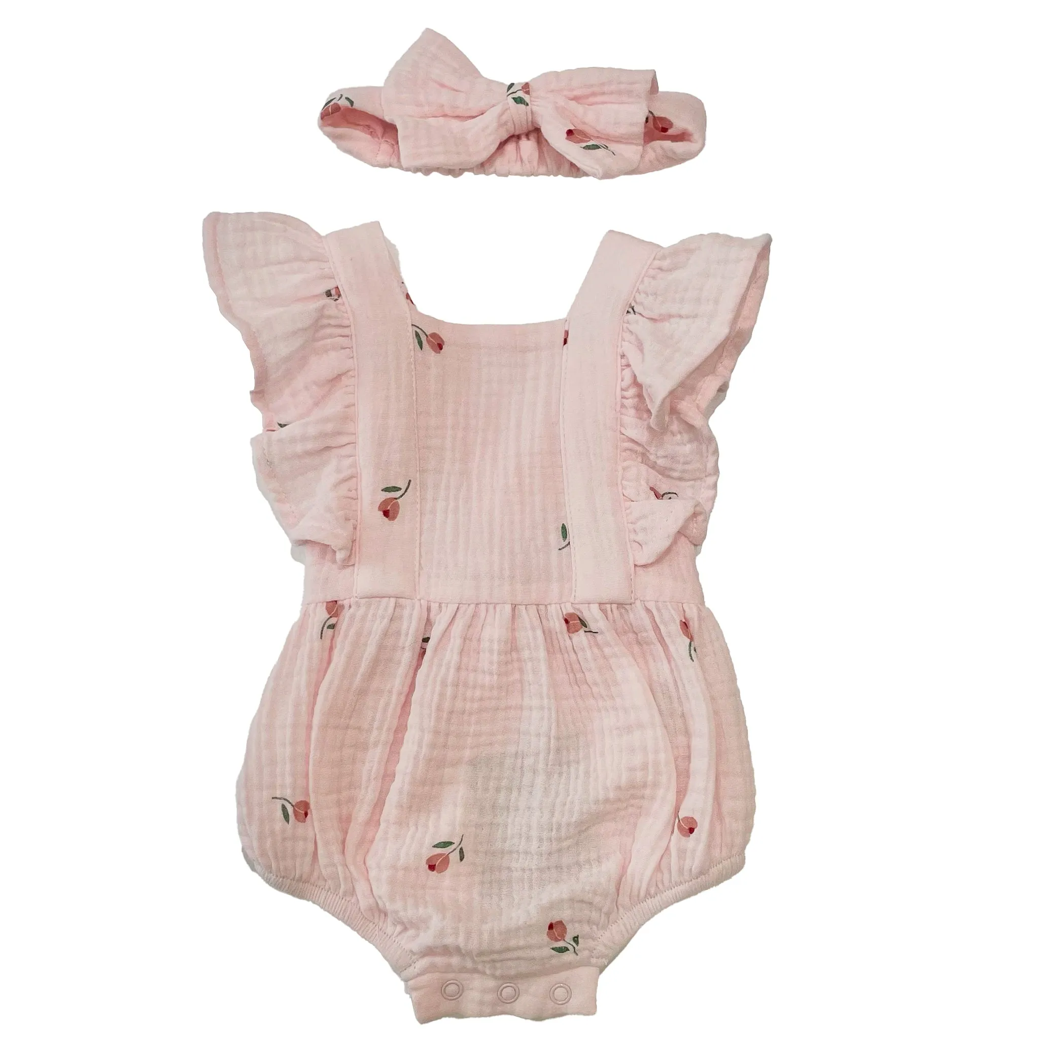 Muslin Rose Romper with Headband Set